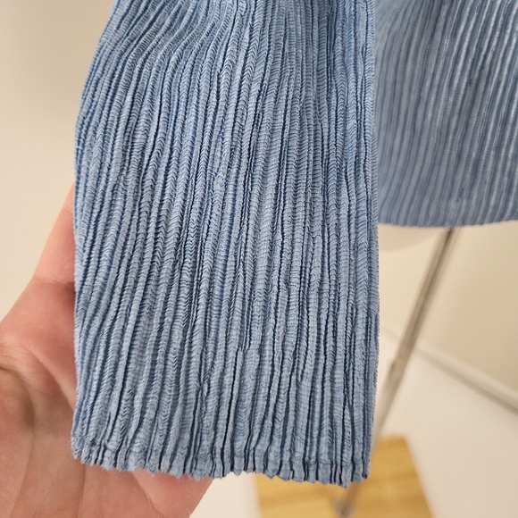 Pleated Cardigan Set t-shirt Long sleeve pleats please collar ribbed top - Picture 4 of 13